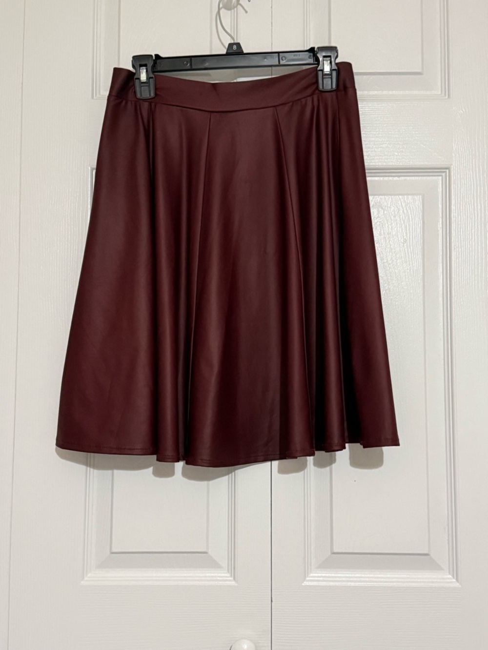 Burgundy Faux Leather Skirt w/ Pockets Size M A-Line High Waist